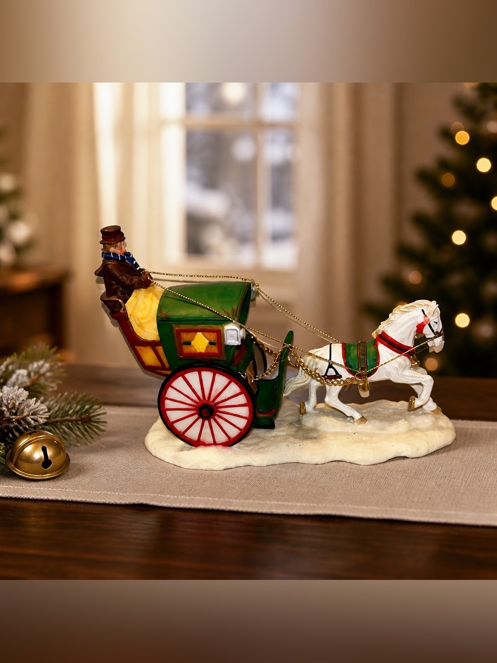 Resin Christmas O' Well One Horse Sleigh Carriage Gold Chains No Box